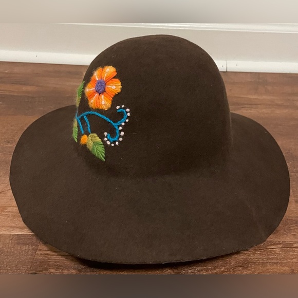 Artisan Brown wide brim floral embroidered floppy hat womens - Picture 3 of 6